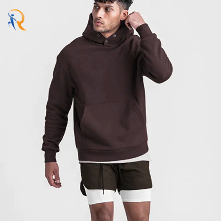 Hooded Sweater Mens Fall/Winter Mens Sports Loose Jacket Large Size Pure Color Drop Shoulder Fitness Hoodie