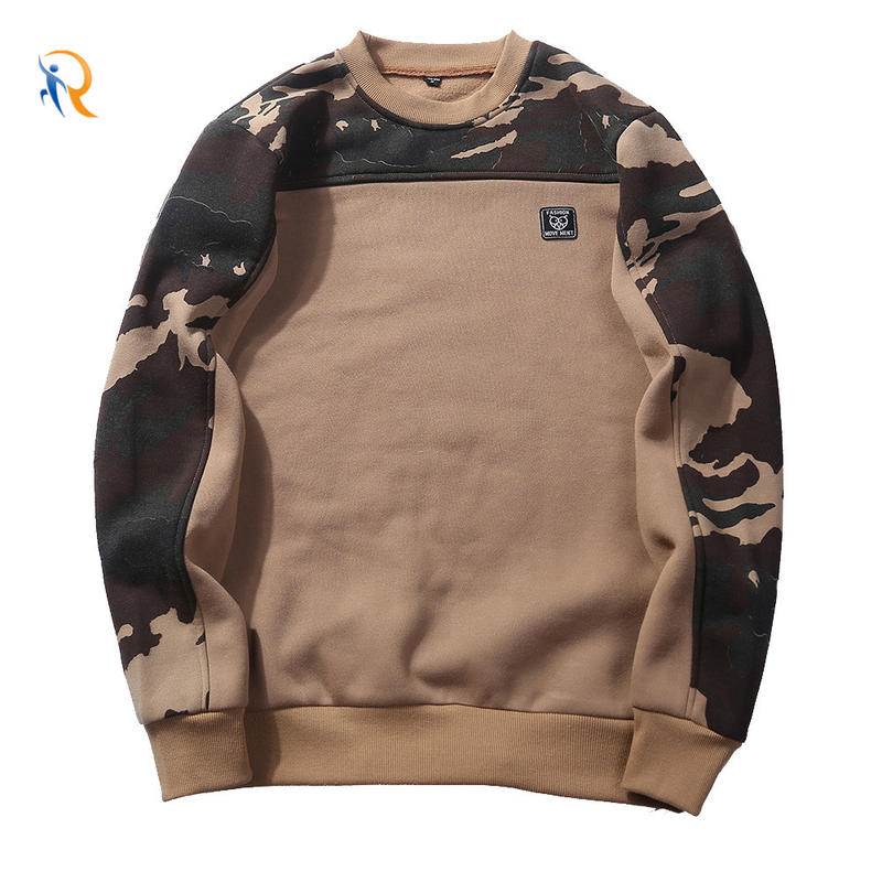 Mens Loose Round Neck Mens Casual Camouflage Contrast Pattern Fleece Pullover Sweater Jkt-578