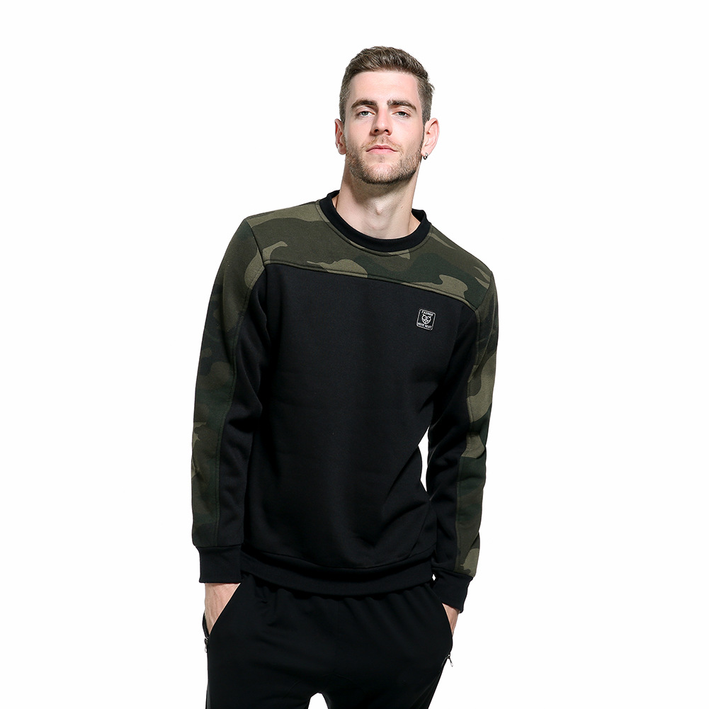 product-Mens Loose Round Neck Mens Casual Camouflage Contrast Pattern Fleece Pullover Sweater Jkt-57