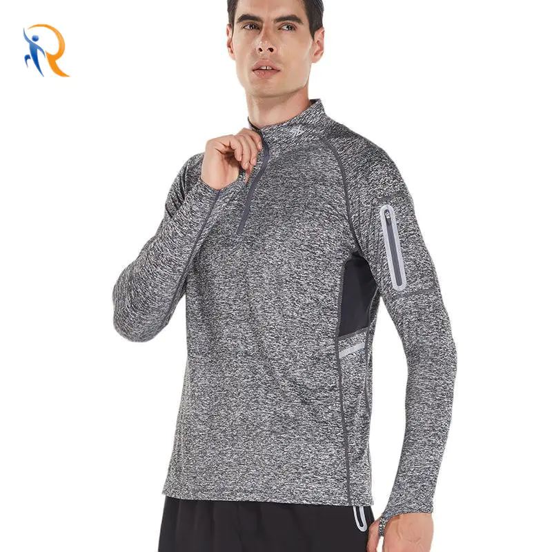 Mens Althleisure Gym Wear Sweater Training Jacket Half Zipper Stand Collar Compression Jacket Jkt-577