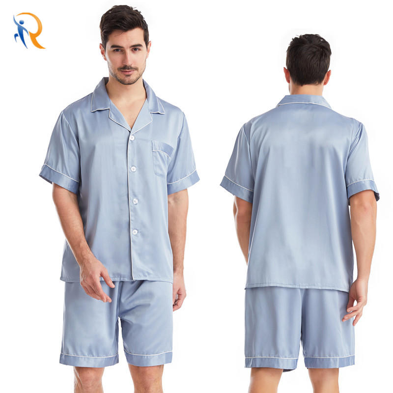 Matte Satin Short Sleeve Casual Large Size Homewear Summer Men's Lapel Solid Color Short Pajamas Set JKT-655