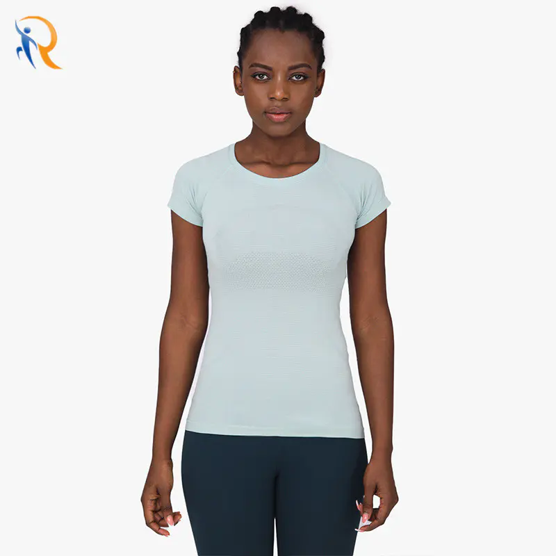 Womens Gym Wear Stretchy Yoga Seamless T-shirt