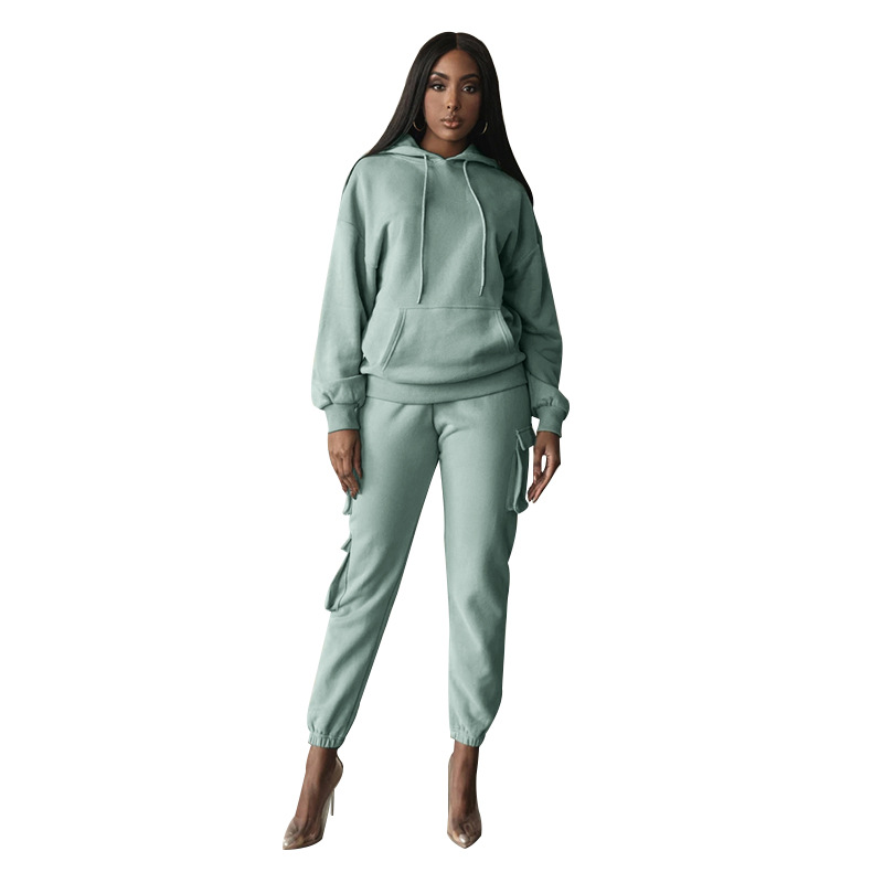 product-Autumn and Winter Urban Casual Solid Color Hooded Pocket Jogger Womens Drip Vibe Tracksuit-R