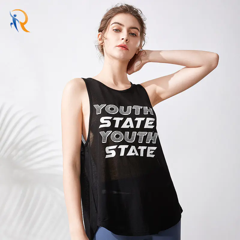 Womens Yoga Printing Vest Womens T-Shirt Running Fitness Fashion Straps Breathable Loose Sleeveless Sports Blouse