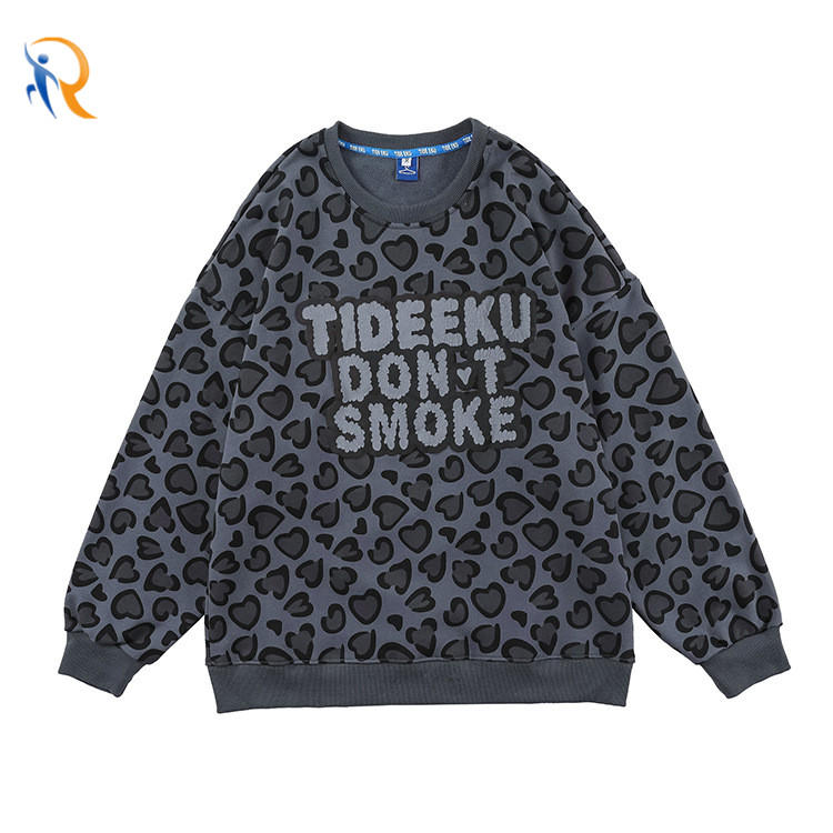 Patterned Sweater Full Printed Letters Towel Embroidered Round Neck Loose Sports Unisex Couples Solid Color Sweatshirt