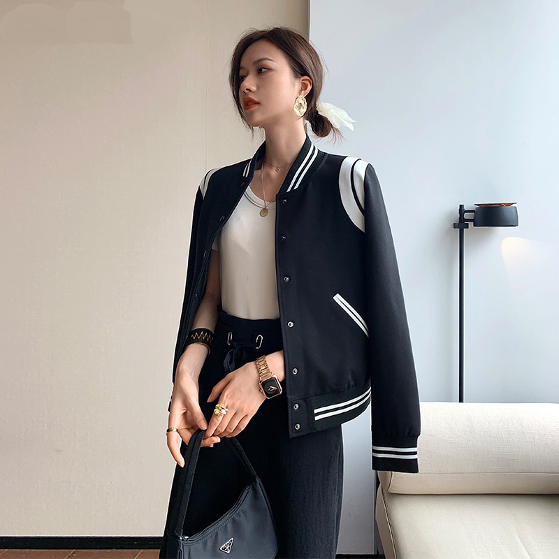 product-Ruiteng-Sports black and white contrast color ins tide brand jacket top jacket baseball unif
