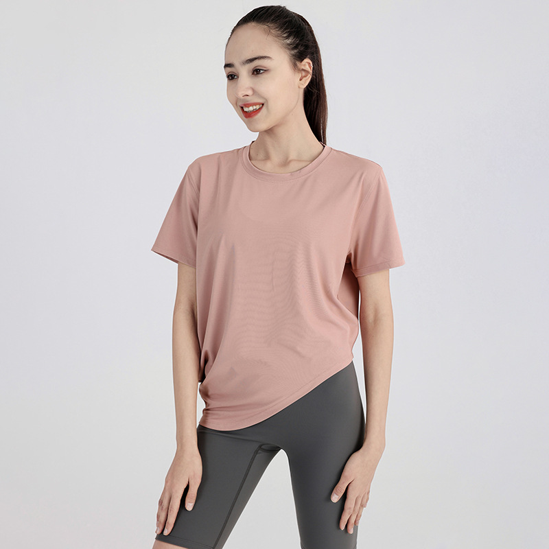 product-New Ladies Short Sleeve Round Neck Sports T-Shirt Running Fitness Top Slim Breathable Yoga W