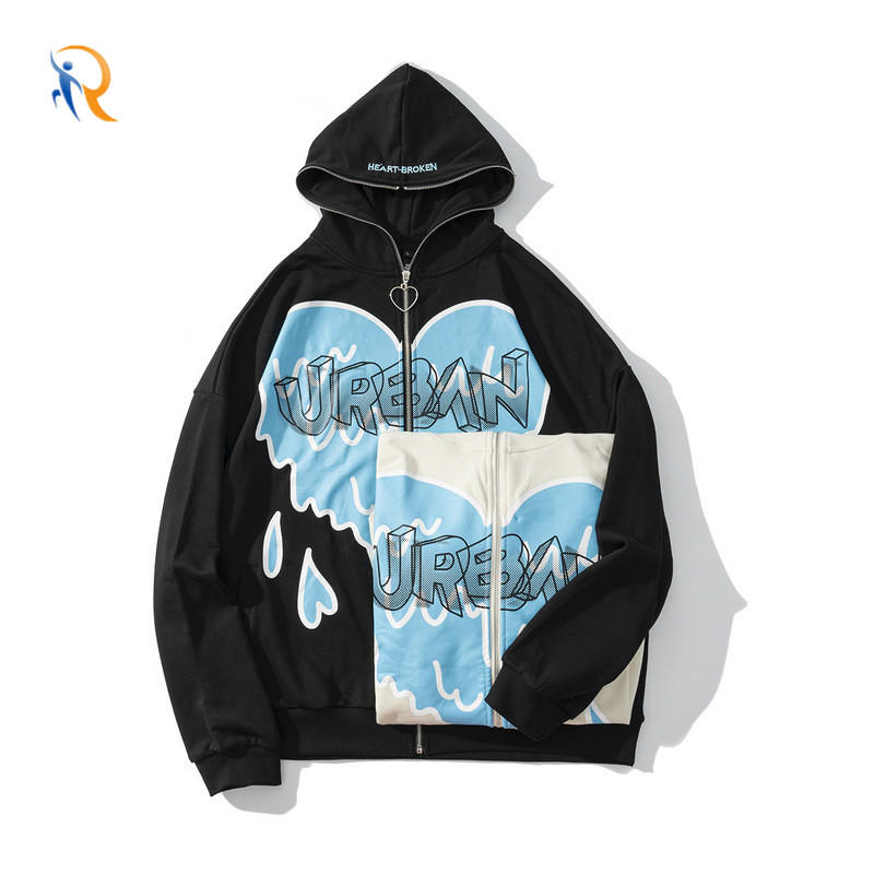 Hip-Hop Love Graffiti Oversize Loose Hooded Zip-Up Cardigan Hoodie For Men High Quality Supplier In China