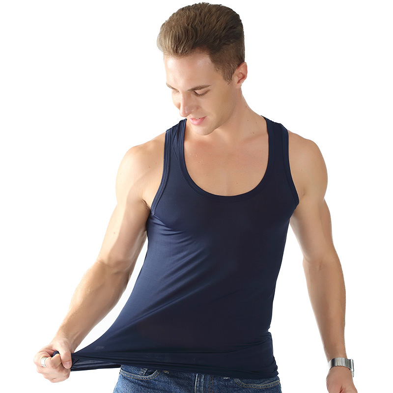 product-Mens Stretchy Nylon Cotton Vest Slim Fit Sports Casual Solid Color Vest-Ruiteng-img