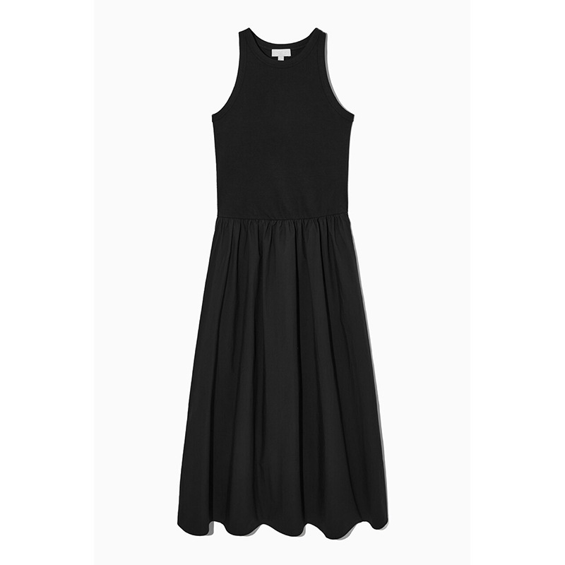product-Summer new black and white two-color casual style round neck pin shuttle stitching vest dres