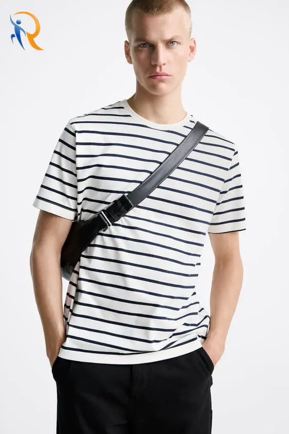 Men's Black and White Stripe T-shirts Casual Style Fit T-shirt