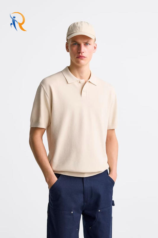 Men's Jersey Polo with Ribbed Cuff and Hem