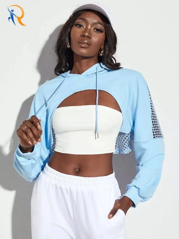 Womens Cropped Style Mesh Back Hoodie