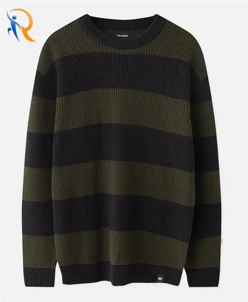 Mens Wide Stripe Knit Pullover Sweater