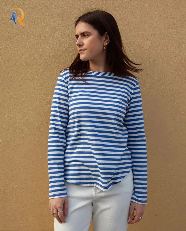 Womens Custom Color Stripe Pattern Long Sleeve Top