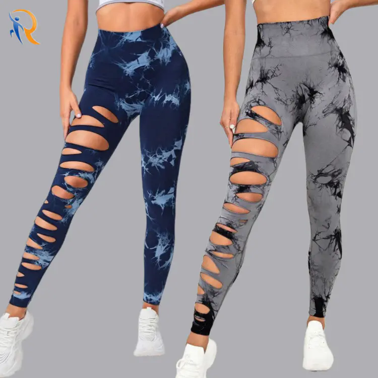 Wholesale Womens Tie Dye Hollow Out High Waist Tights Althleisure Style Legging