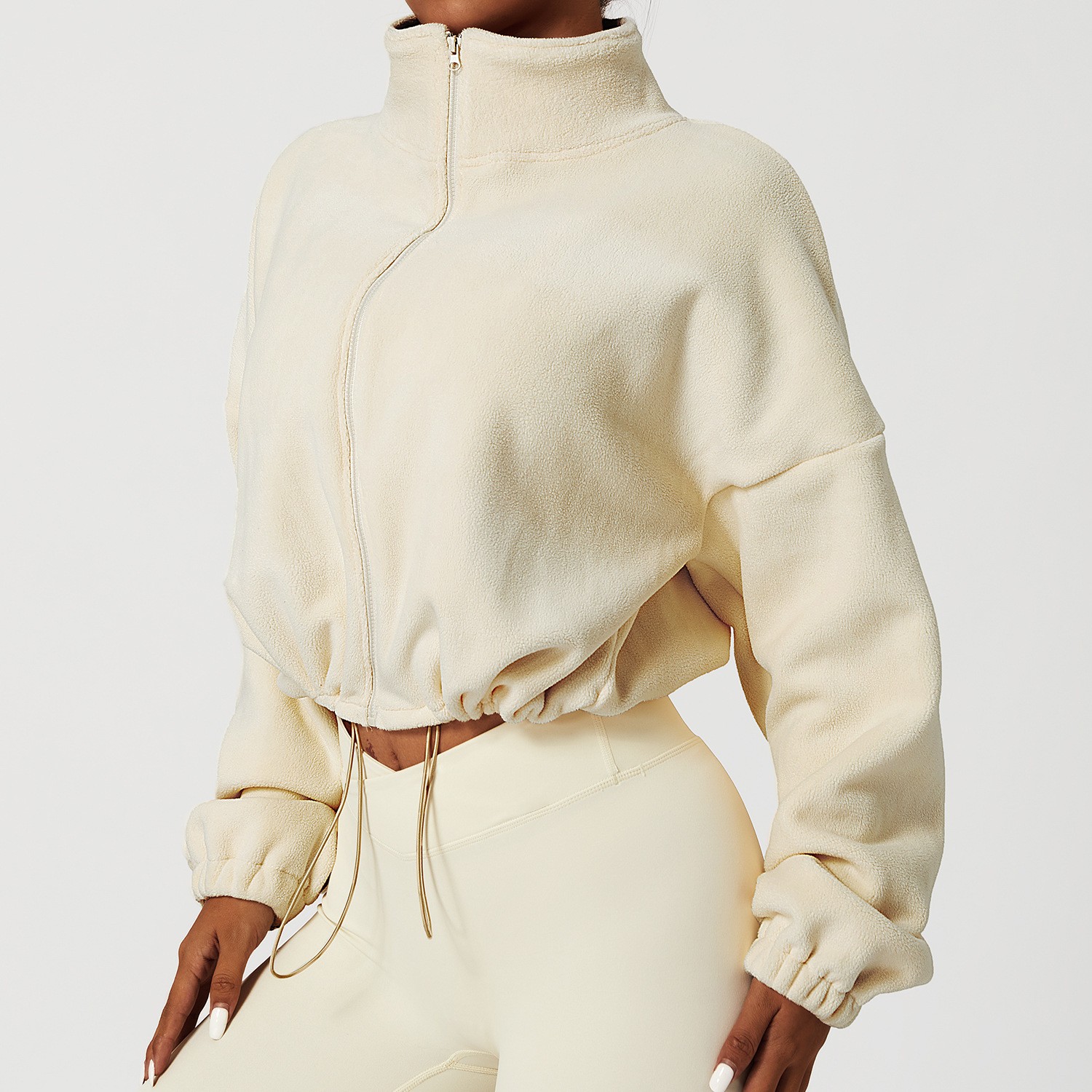 product-Ruiteng-Womens Performance Polar Fleece Stand Collar Bungee Hem Zip Up Sweater Warmthy Jacke