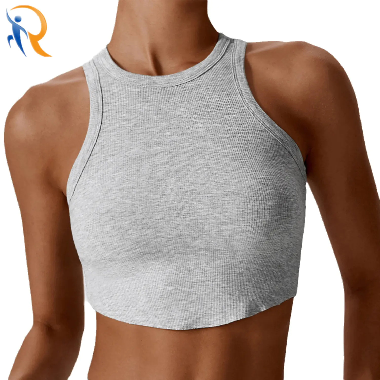 Womens Yoga Top Racer Back Ribbed Cropped Top