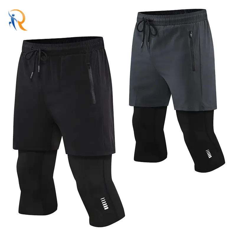Mens Training Pants 2 In 1 Running Short Quick Dry Compression Lined Short