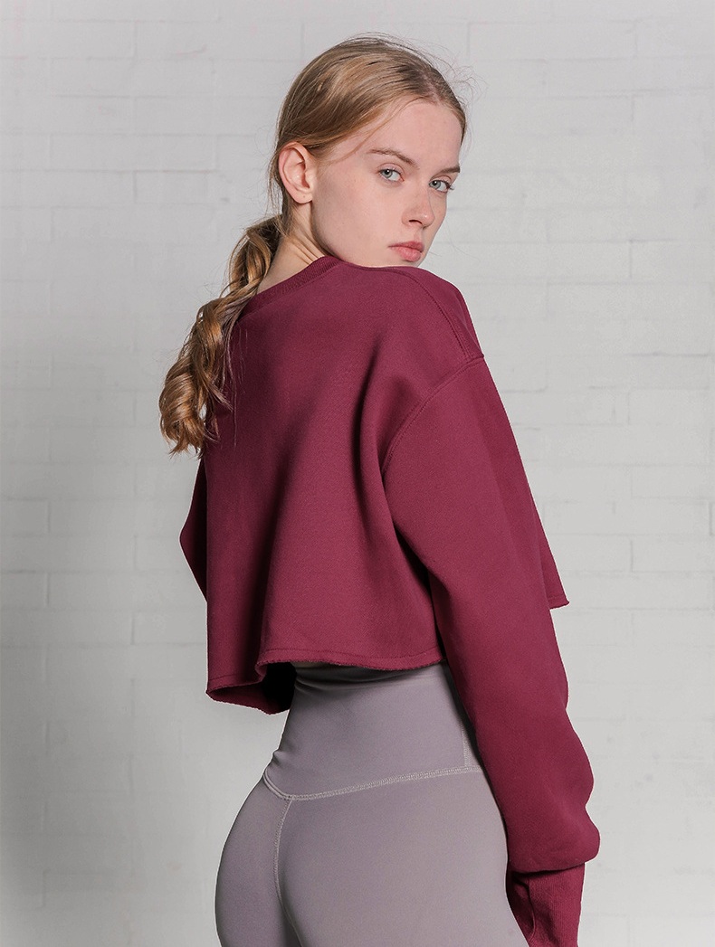 product-Womens Cropped Sweatshirt Crew Neck Rough Hem Drop Sholder Jumper-Ruiteng-img