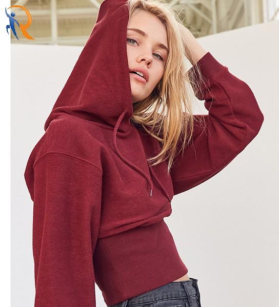 new hooded hoodie loose solid color sports thin high-waisted short long-sleeved hoodie coat for women